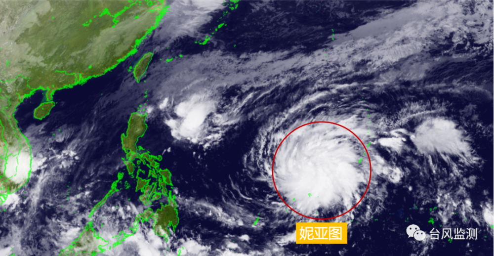卫星监测到的关岛西侧的21号台风"妮亚图".