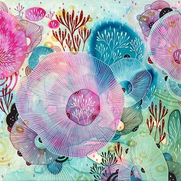 彩色线描花梦幻般的海洋世界美爆啦