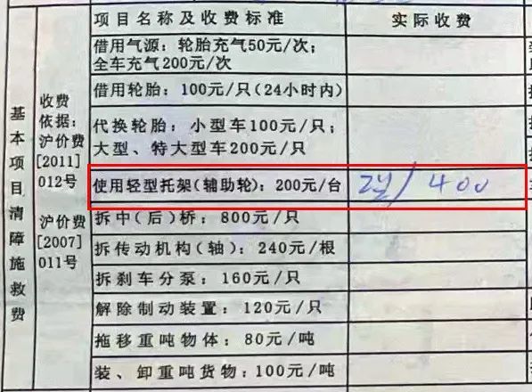 實際收費是2臺共400元;■ 拖移小型車的收費標準是