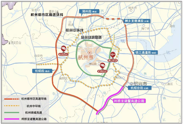 由杭州繞城高速公路西複線(杭州至紹興段,湖州段),蘇臺高速公路桐鄉段