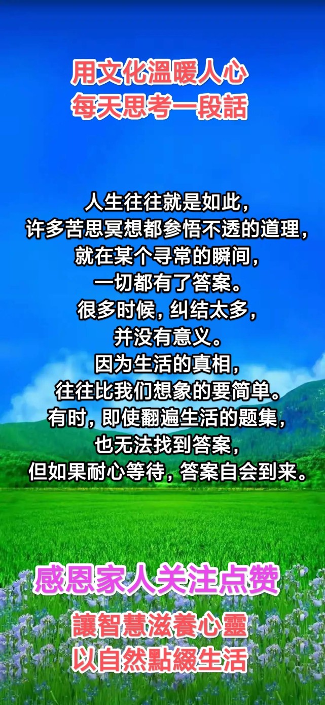 人生往往就是如此,许多苦思冥想都参悟不透的道理,就在某个寻常的瞬间