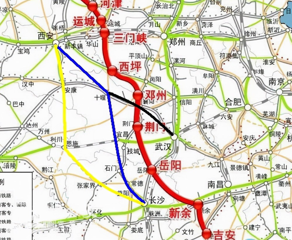 湘高鐵)即西安到長沙的高速鐵路,全線共934km,途經陝西,湖北,湖南三省