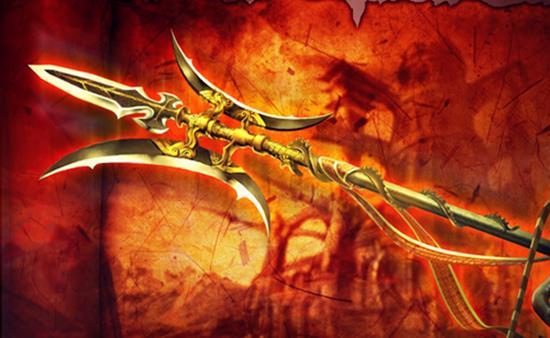 吕布的方天画戟,长达一丈二,戟杆上绘有八荒火龙图案,戟尖两侧分别有