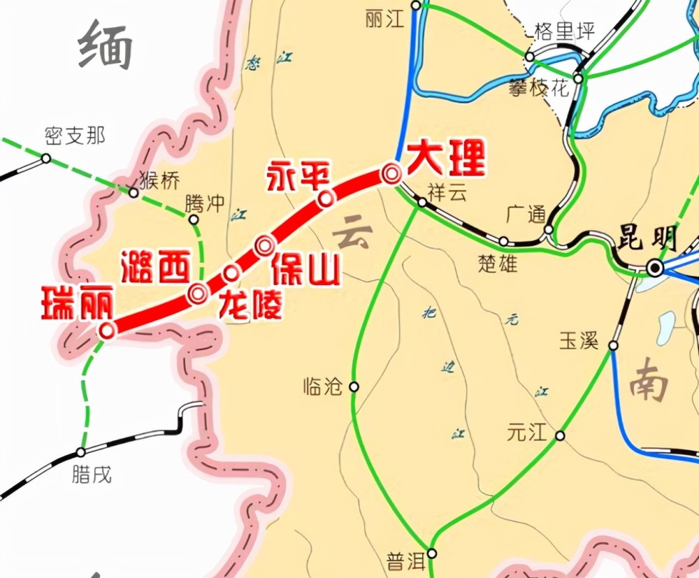 第二条是大瑞铁路大保段:大瑞铁路全线采取大理至保山,保山至瑞丽分段