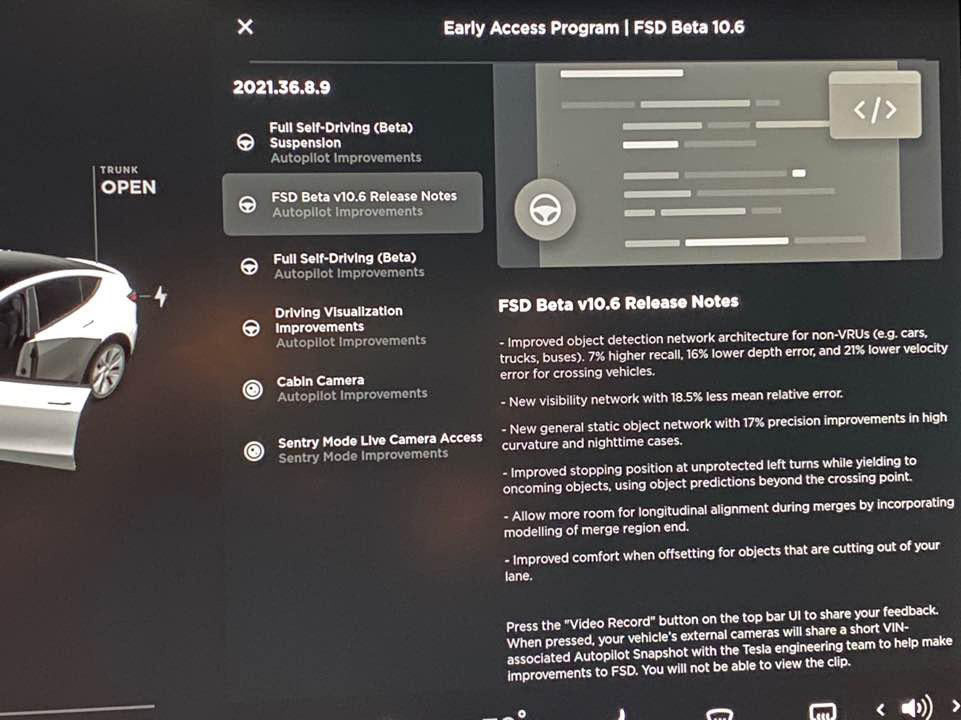特斯拉全自动驾驶 FSD Beta 10.6 发布，优化物体检测功能