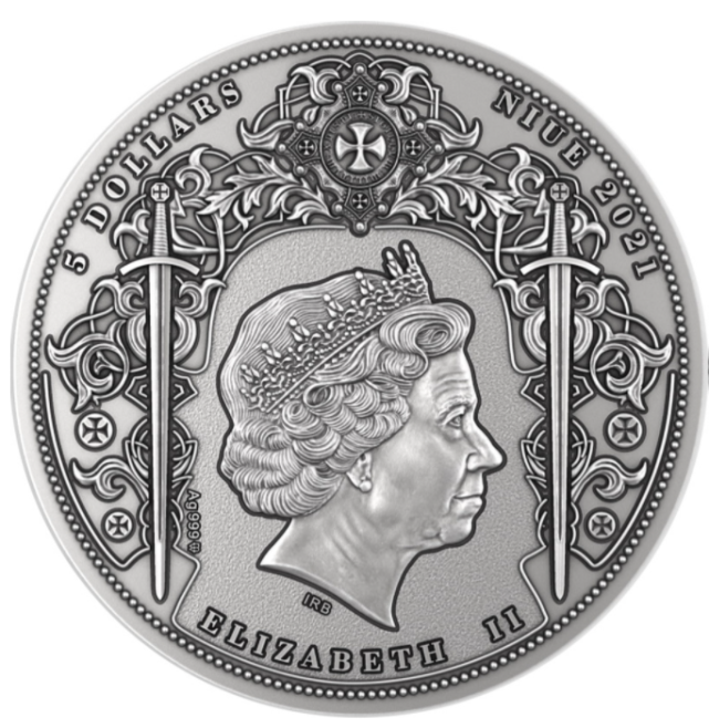 新币赏析纽埃高浮雕之刺客系列2圣殿骑士