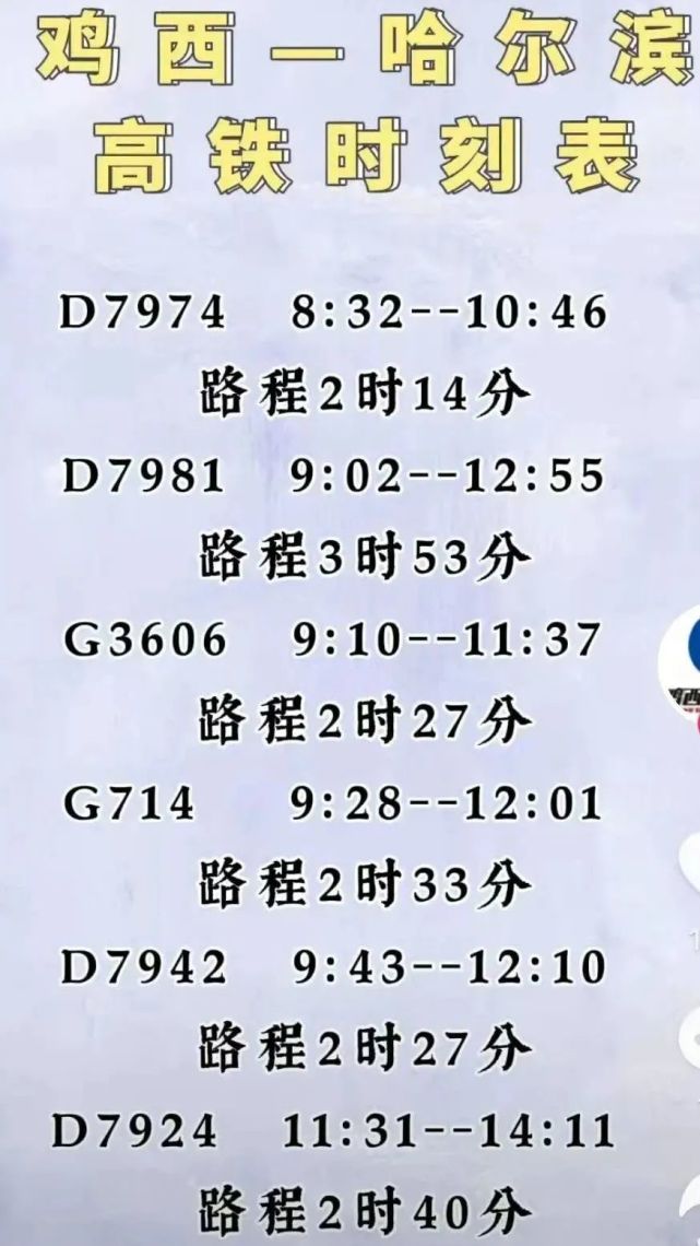 密山人,高铁通车了——请你收藏:鸡西～哈尔滨高铁时刻表