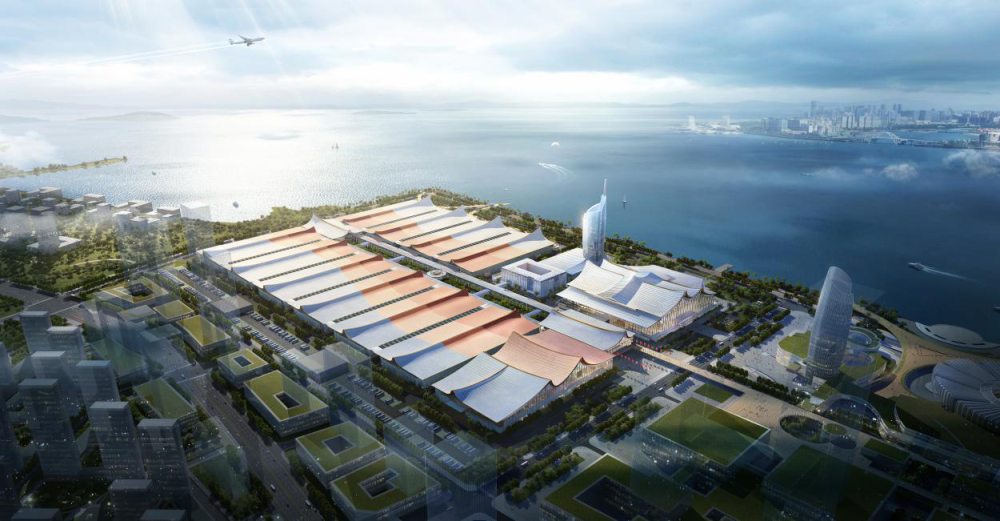 厦门新会展中心-展览中心Ⅰ标段5号展厅屋面 管桁架提前吊装完成_腾讯