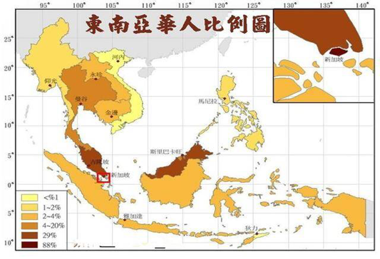 约900-1000万之众;其次是泰国,约有800-900万华人(占全国人口约12)