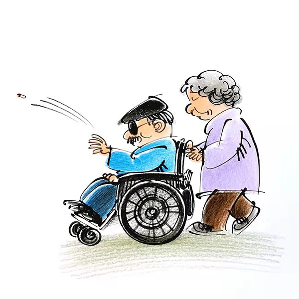 推老人坐轮椅简笔画图片