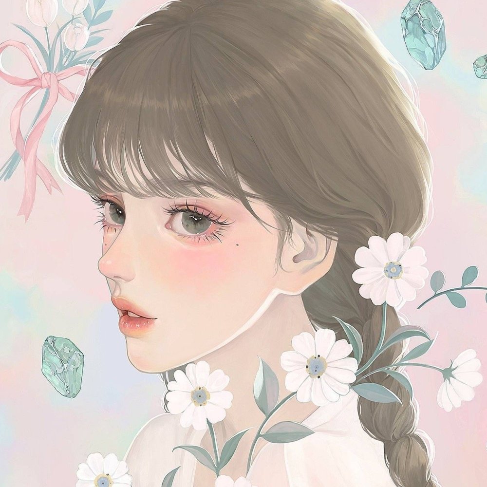 意境气质手绘插画女头集世间的玫瑰