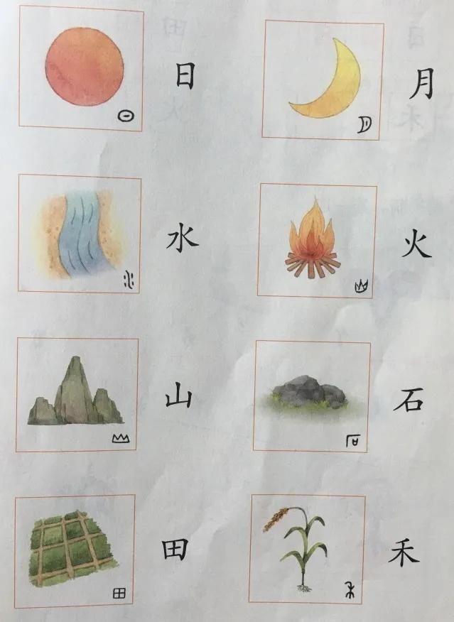 生字:日,月,水,火,山,石,田,禾寫字表:要求會寫並可以寫出生字的筆順