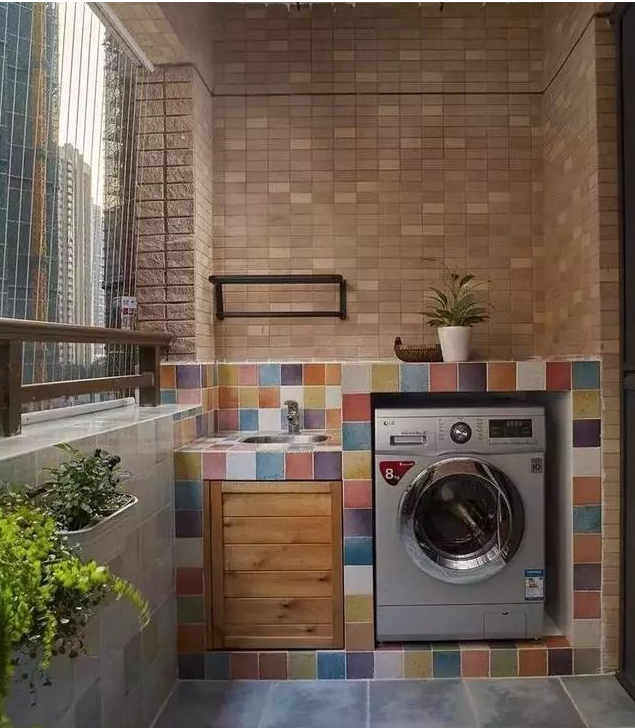 阳台用砖砌洗衣机一体柜低成本高颜值全家都夸我聪明