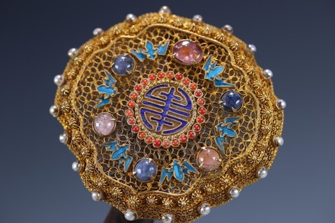 清银鎏金花丝如意摆件