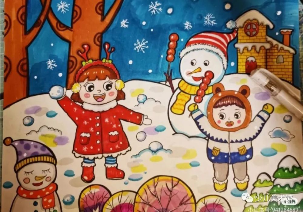 素材分享40个简单漂亮的冬季主题创意儿童画保证一学就会
