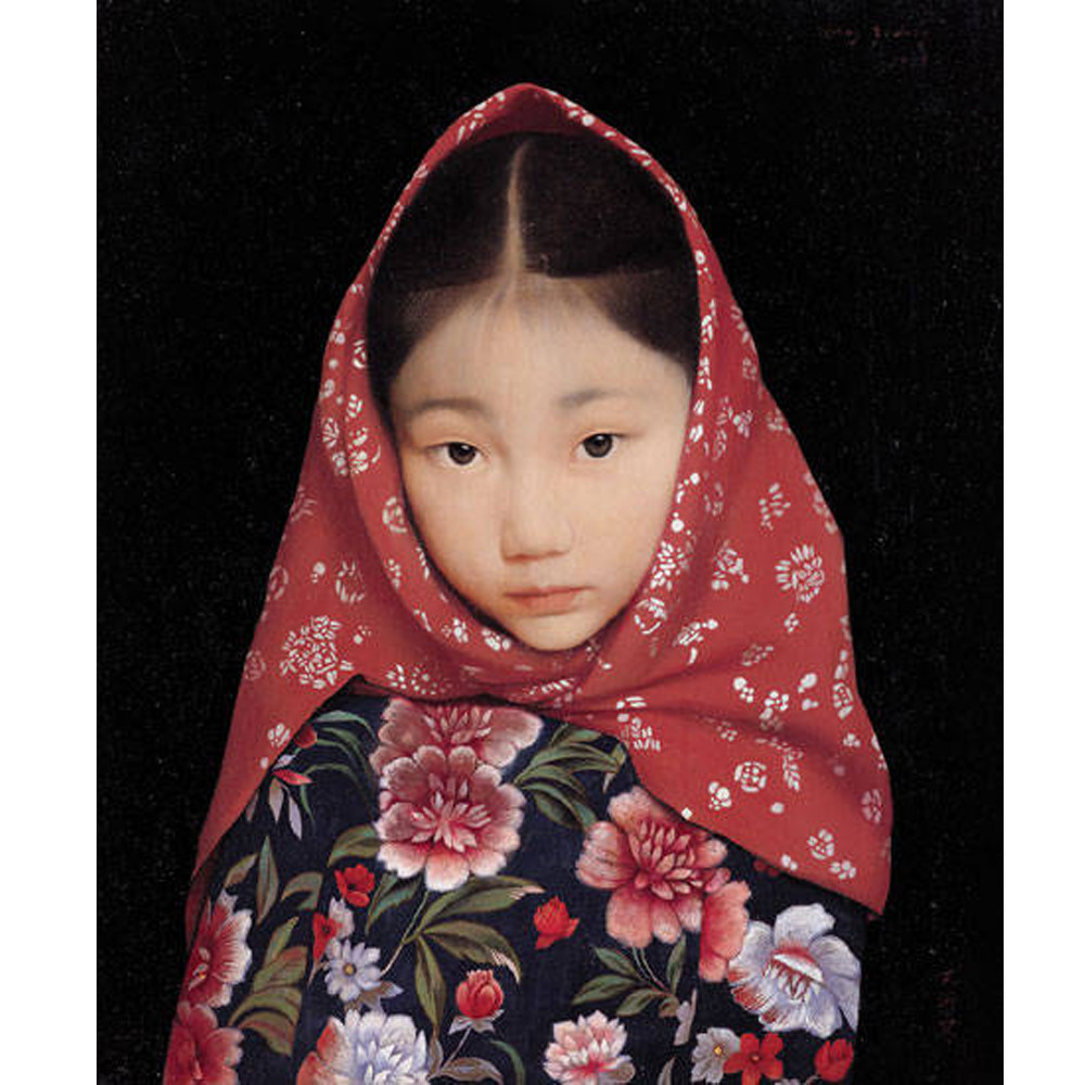 油画中红衣美女画家王沂东