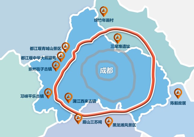 "成都都市圈环线高速"串联沿途16个区市县,聚焦成都一个城市,其三圈层