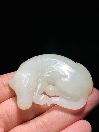 清 和田玉 白玉 玉马 卧马 把件 摆件
