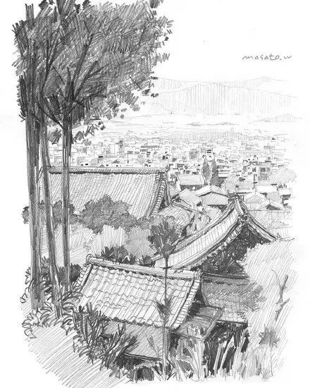 手绘插画建筑风景线稿合集