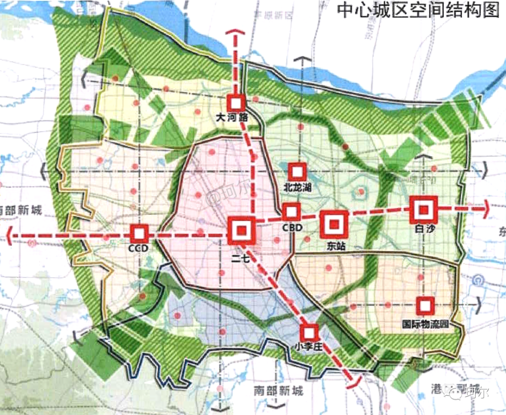 鄭州中心城區空間結構圖-來源網絡僅供參考作為鄭州國土空間總體規劃