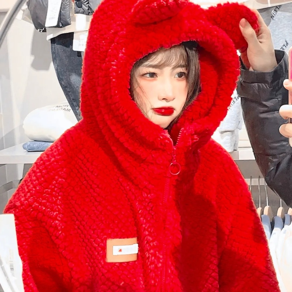 ins红色系新年女头