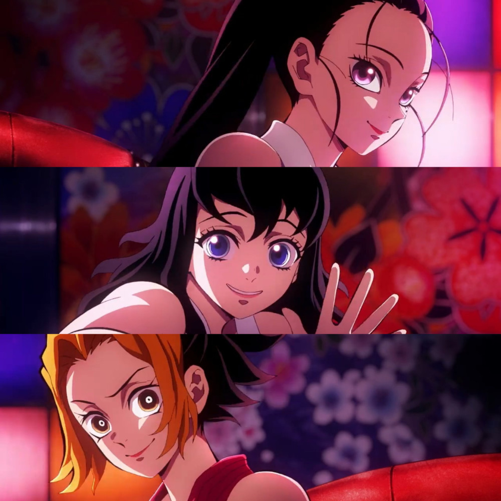 鬼灭之刃2音柱的三个老婆露面这不就是主角三人组的女装吗