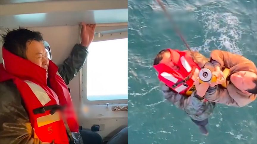 山东烟台海域一货船沉没致14人遇险，船员漂流2小时冻到全身发抖