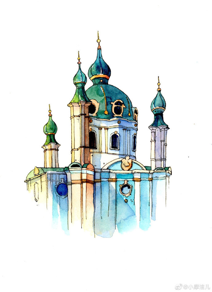 一组水彩小建筑作者小摩洁儿