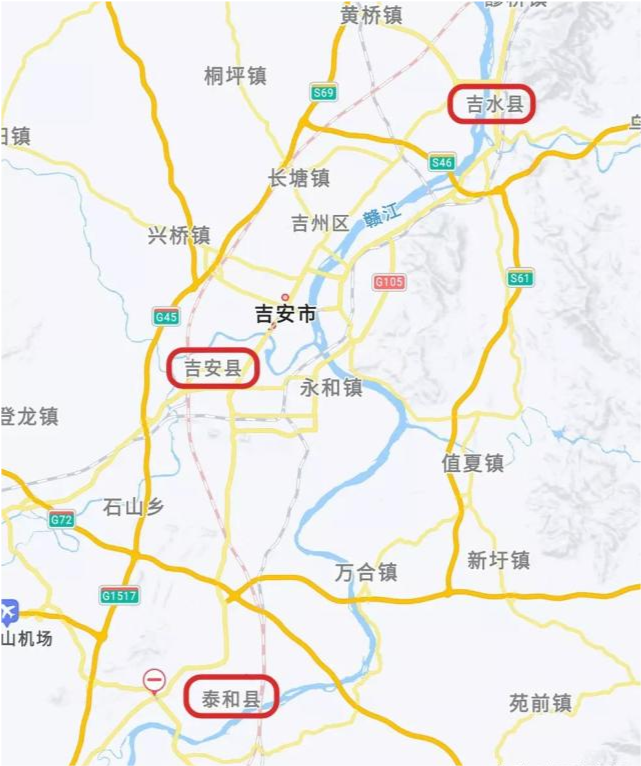 除了吉州區以及青原區兩個市轄區以外,還有吉安縣城也在主城區範圍內