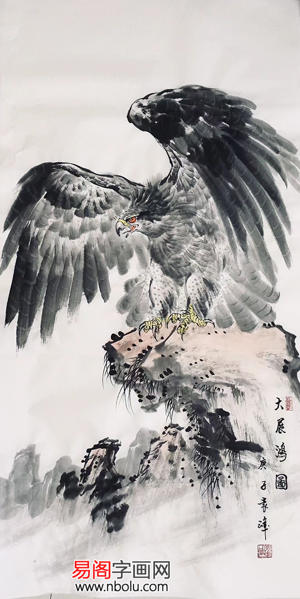 画家袁峰画鹰:鹰击长空,雄风万里