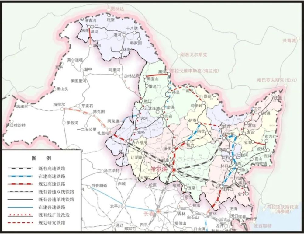 铁路规划示意图 规划建设哈尔滨至绥化至铁力高铁,解决绥化与哈尔滨1