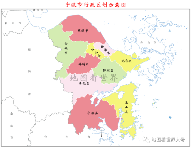 宁波市行政区划图宁波10区县市简明介绍快速了解宁波这座城市