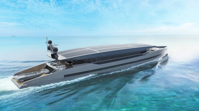可伸缩太阳版多功能船艉甲板57米环保概念超级游艇visione号