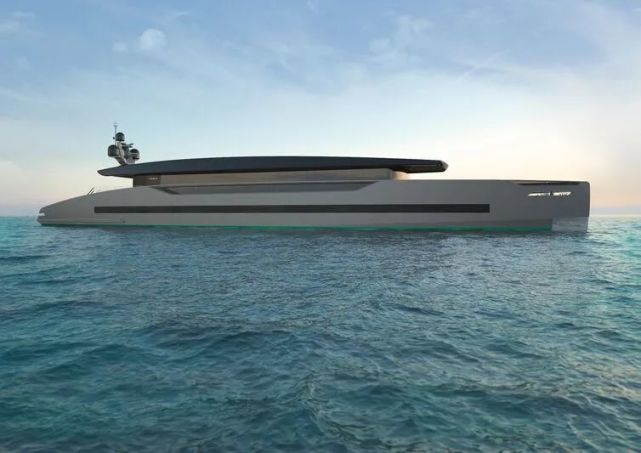 可伸缩太阳版多功能船艉甲板57米环保概念超级游艇visione号