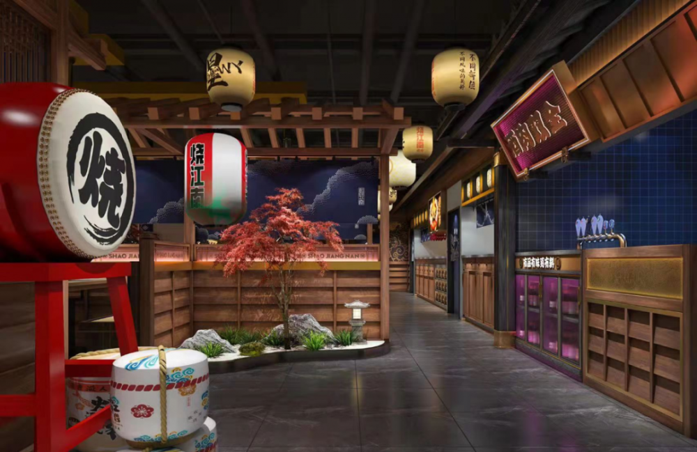 烧江南的环境让人眼前一亮,没有传统烤肉店的烟熏火燎,走的是国潮江南