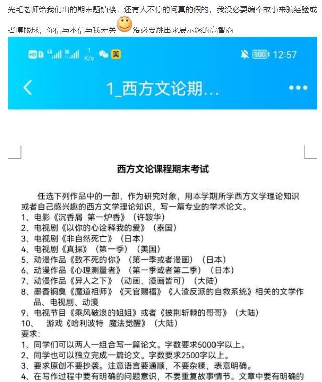 这期末考有点离谱，有点娱乐至死的感觉，动漫跟西方文论有啥关系-古次元