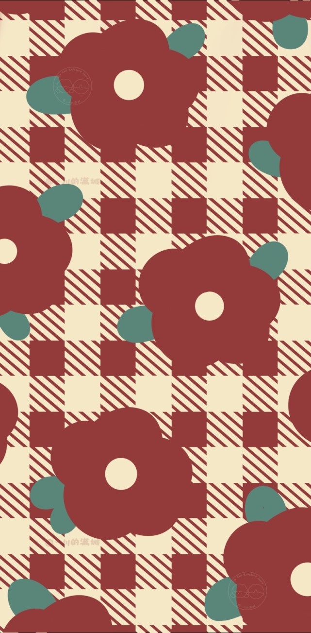 手机壁纸红黑格子花朵系列