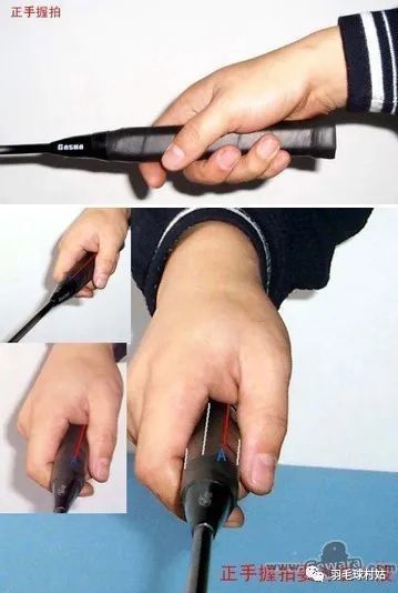 正手握拍:握拍不要很紧,要尽量放松握拍手指.发力时才要握紧.