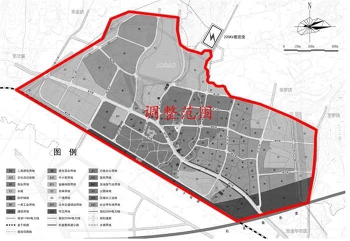 由金千鐵路,杭金衢高速公路,竹馬鄉行政區劃範圍線,金華城市總體規劃