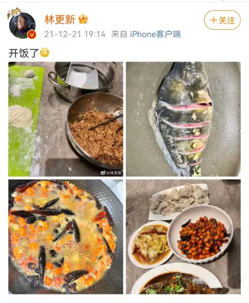 林更新冬至晒自制饺子大餐 网友调侃林大厨重回厨坛
