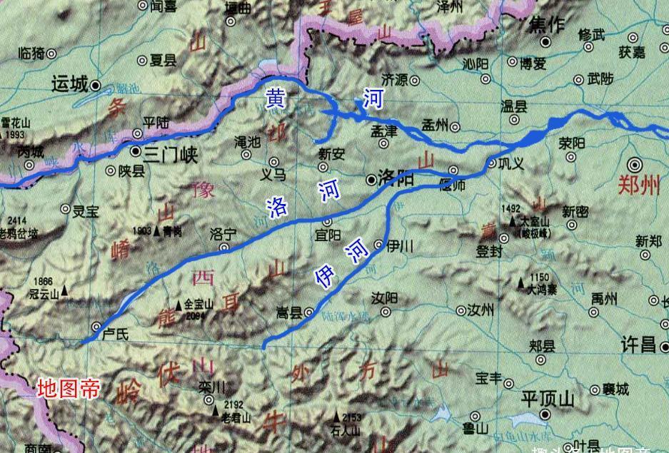 20公里左右就是滔滔黄河,与黄河南岸的孟津关隔着邙山,邙山西南有崤山