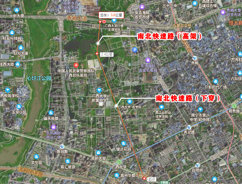 南北快速路建設廣西大學或被一分為二