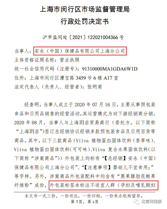 安永中国保健品上海分公司被罚曾因出租直销牌照被市监总局点名