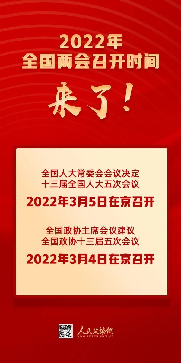 2022年全国两会召开时间,来了!