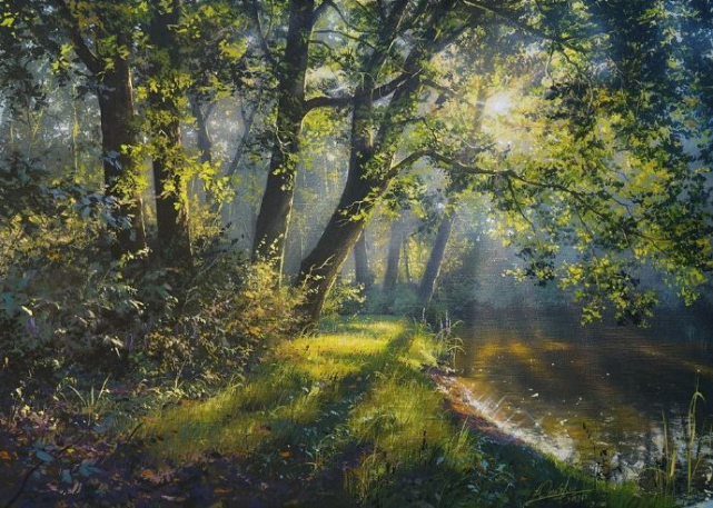 油画风景森林阳光艺术家viktoryushkevich