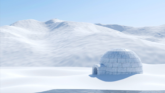 北极地区冬季温度极低,虽然屋内有火,但产生的热量并不足以将冰雪屋