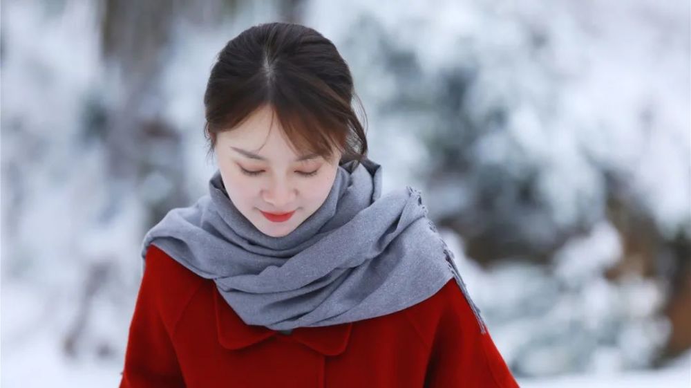雪景与美人共赏桃江的第一场雪