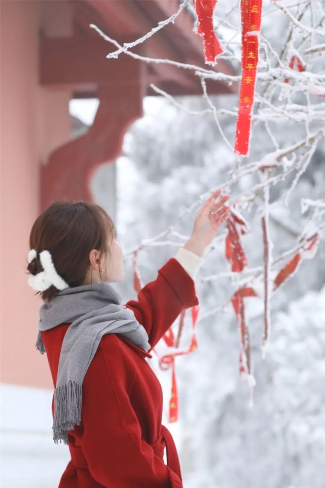 雪景与美人 共赏桃江的第一场雪