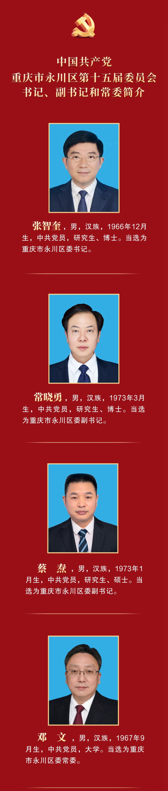 新一届永川区委常委班子亮相!