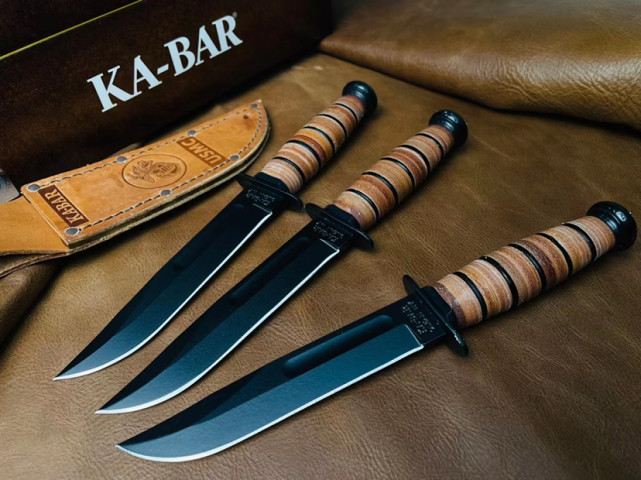 kabar卡巴1250usmc美国海军陆战队战斗刀牛皮手柄1095高碳钢
